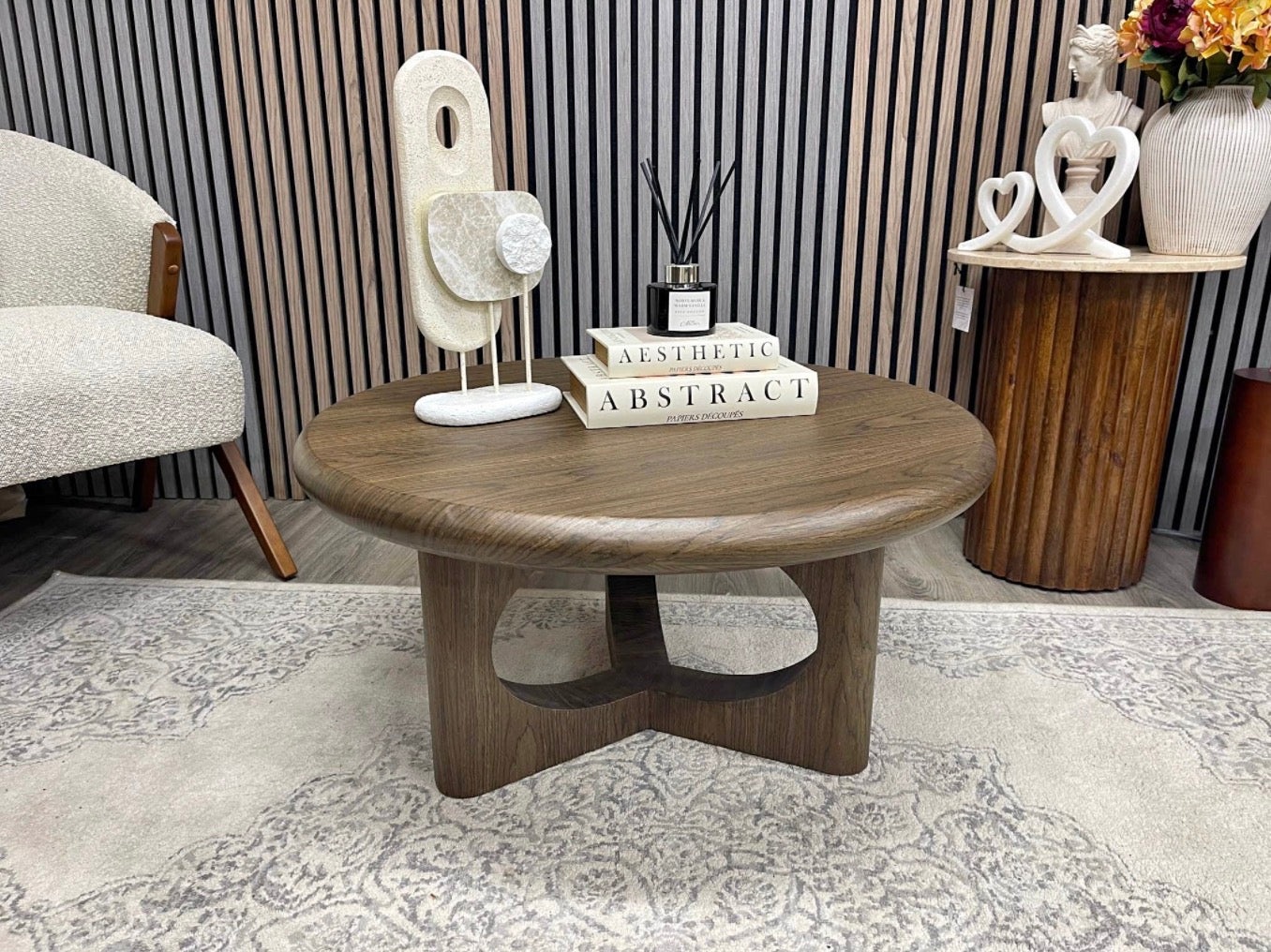 Round Walnut Effect Coffee Table