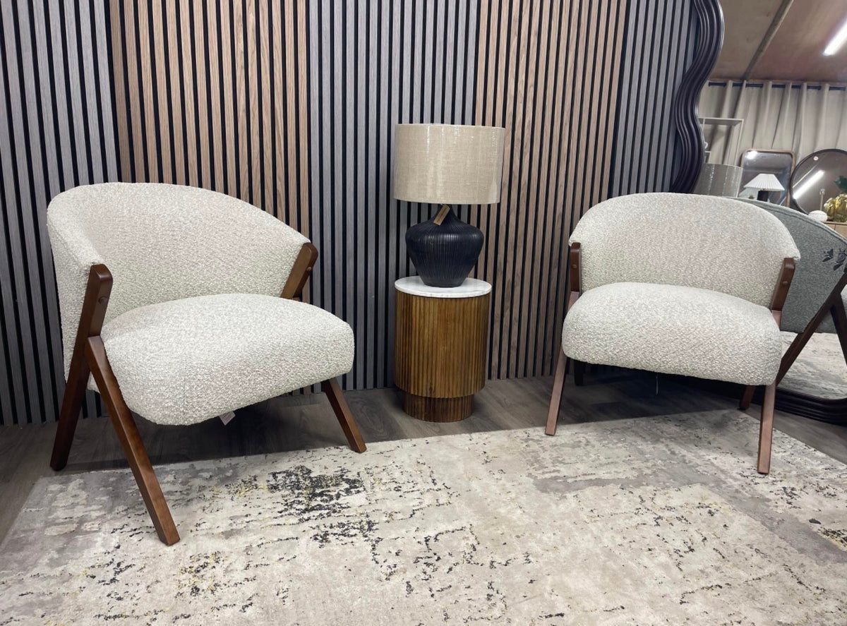 Set Of 2 Kira Speckled Stone Boucle Accent Chairs
