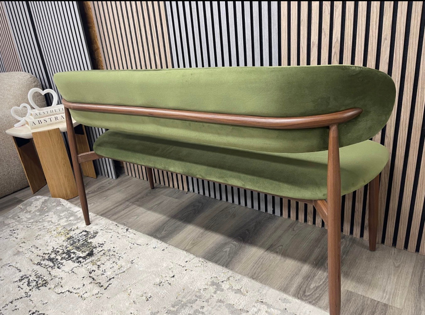 Halston Moss Green Velvet Dining Bench