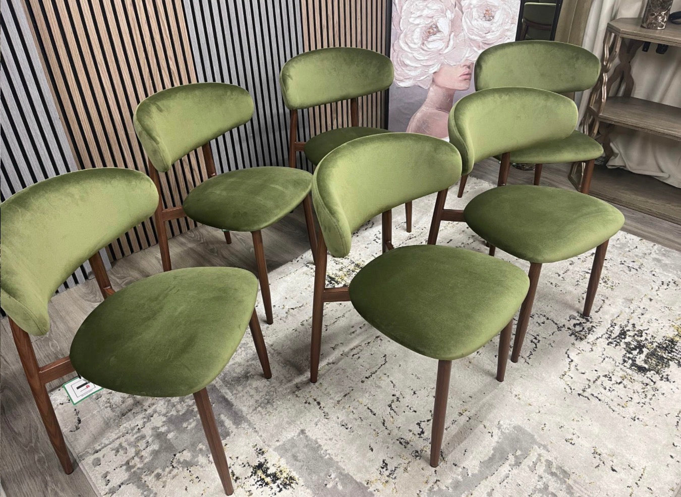 Cult Furniture Halston Olive Green Velvet Dining Chairs x6