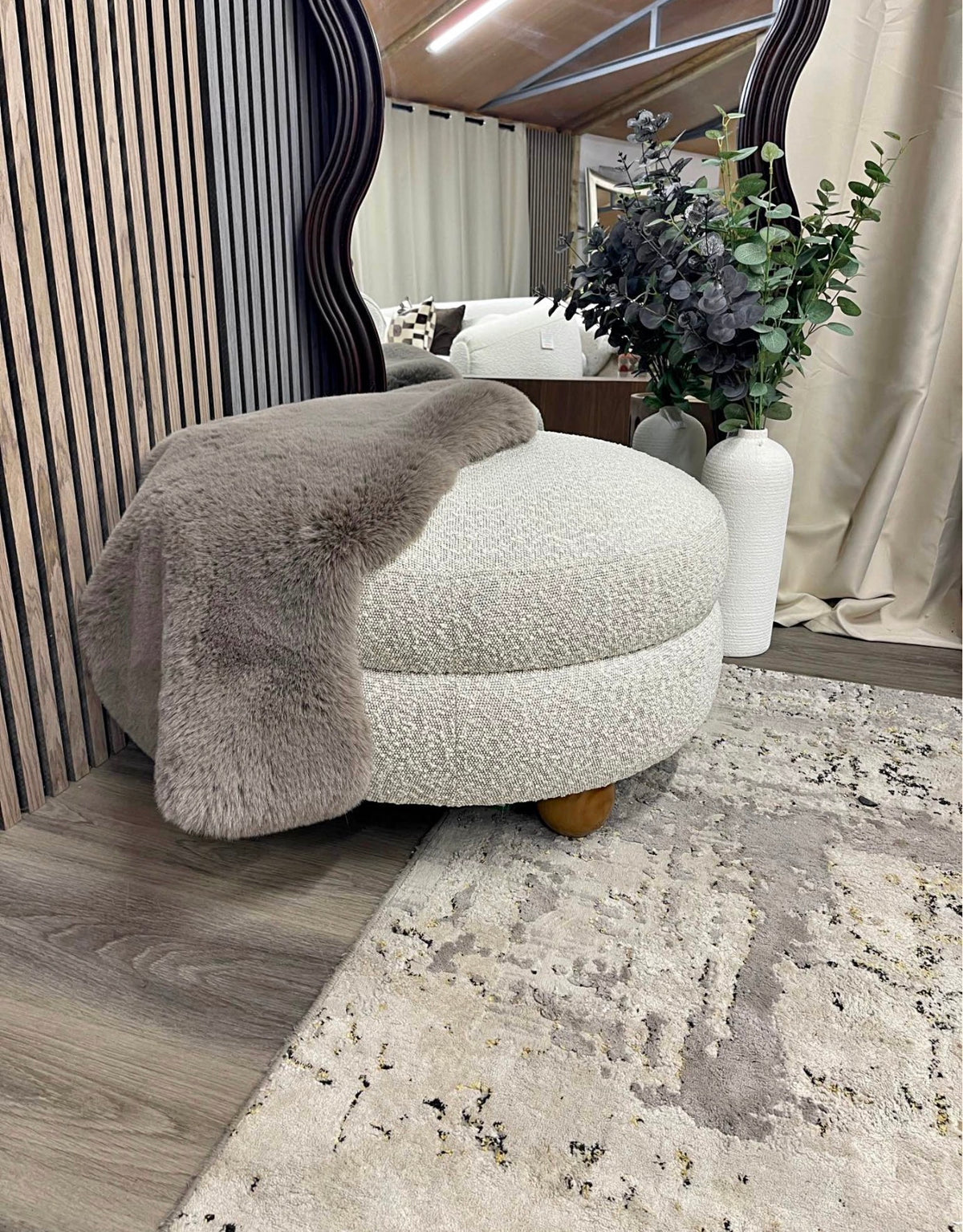 Speckled Stone Boucle Round Footstool