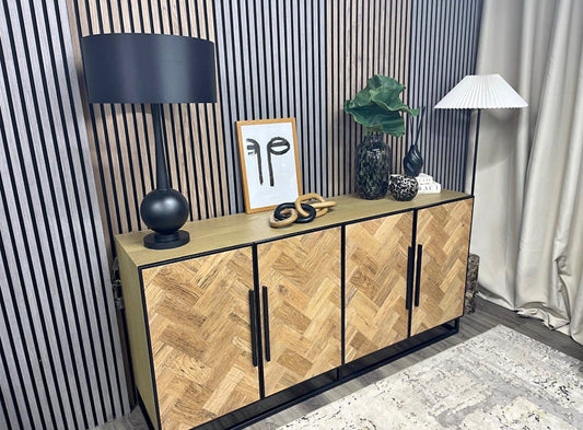 Natural Oak Parquet Style Large Sideboard