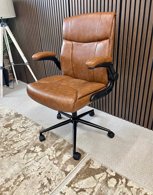Tan Faux Leather Office Chair