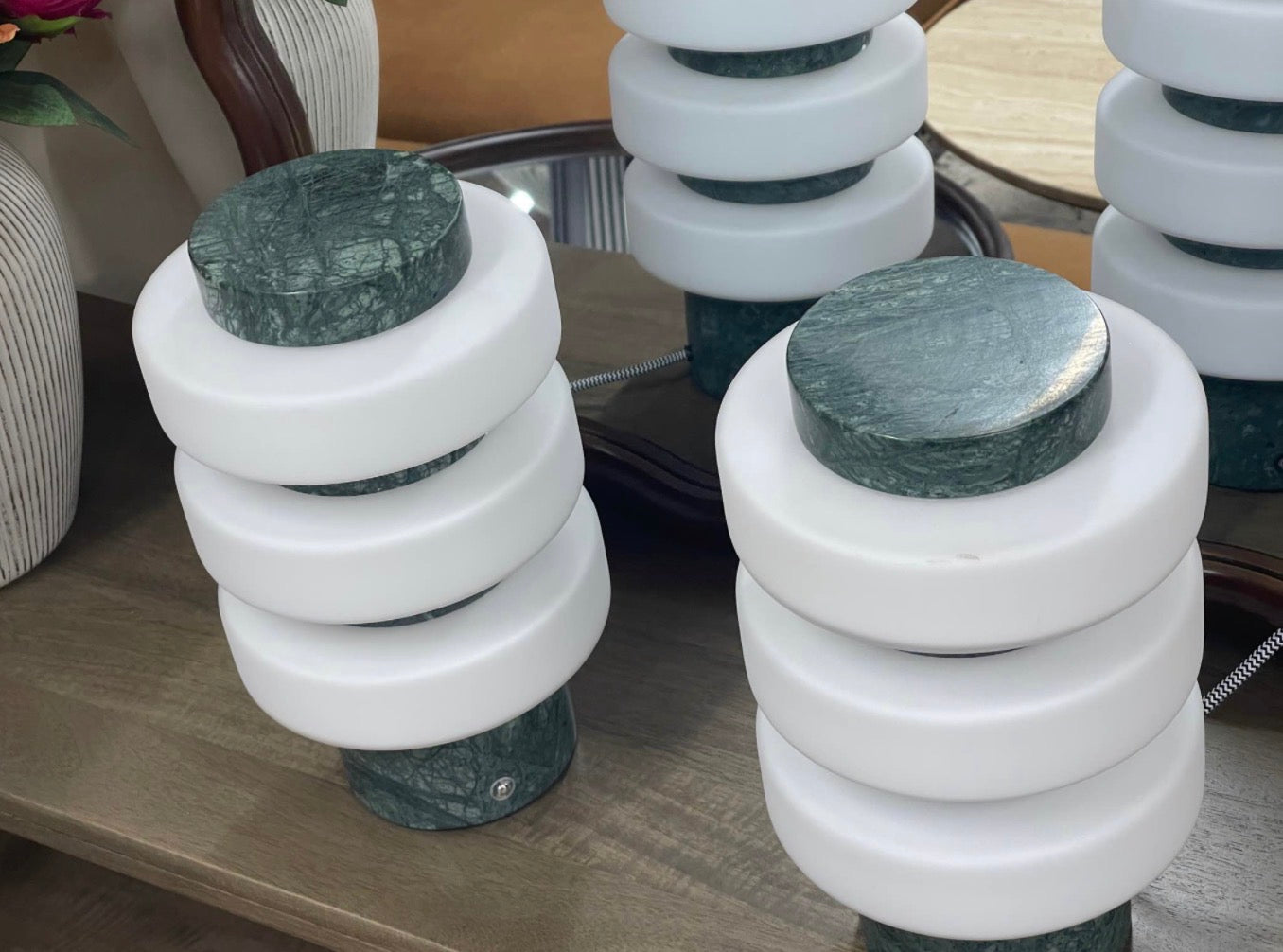 Set Of 2 Green Marble Table Lamps