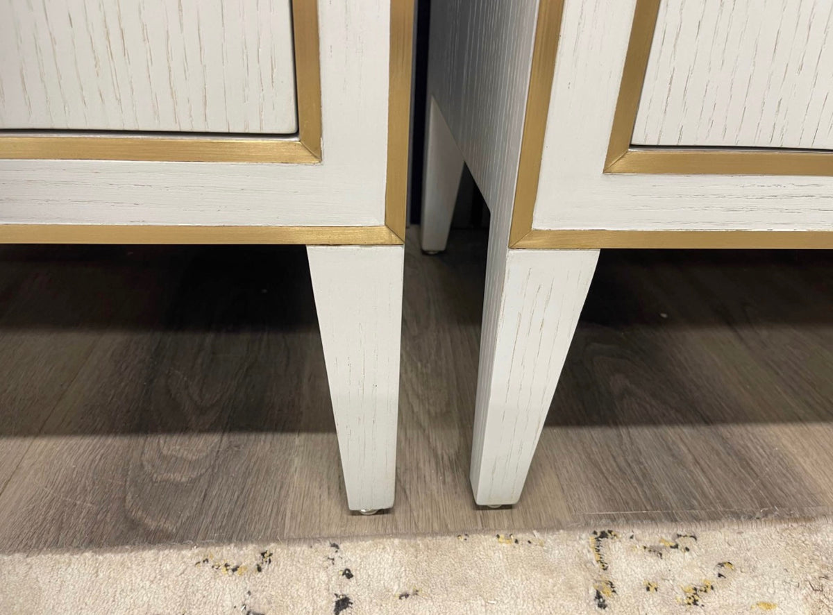 Emma Light Grey Bedside Table With Brass Inlay x2