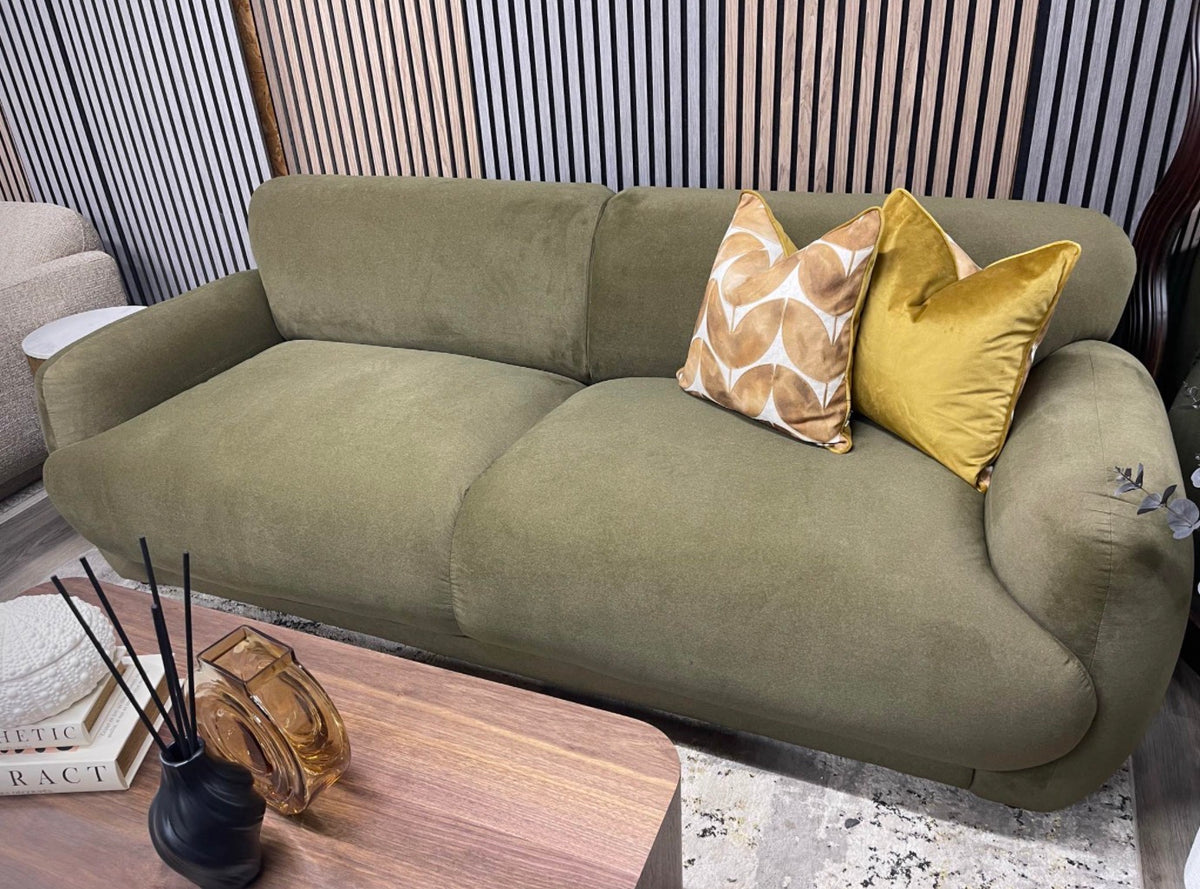 Cloud Moss Green Velvet 3 Seater Sofa