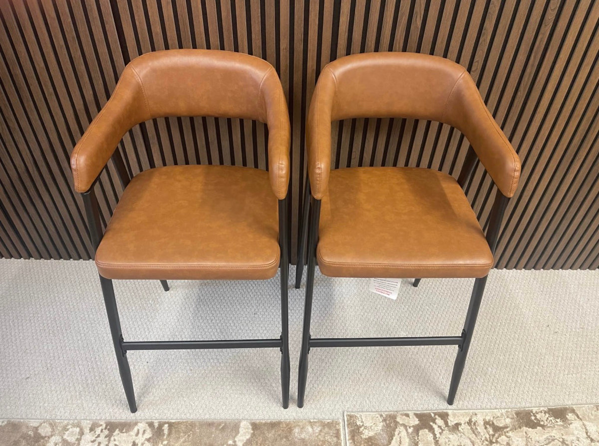 Presley Tan Faux Leather Kitchen Stools x2