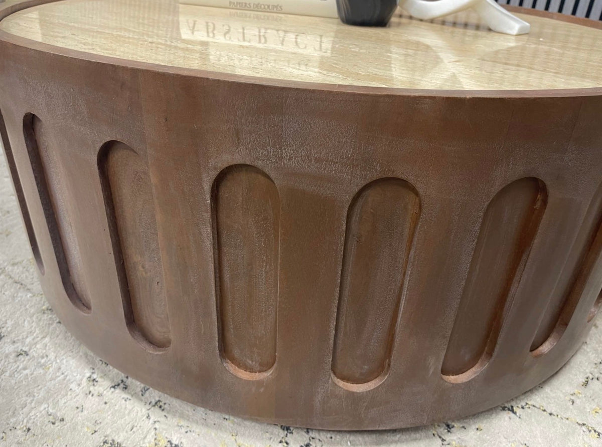 Natural Travertine&Walnut Coffee Table