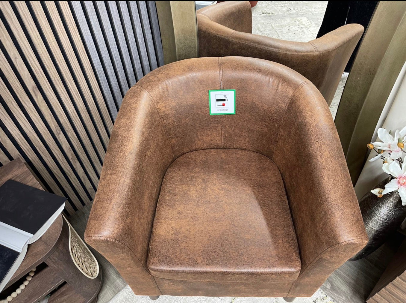 Brown Faux Leather Tub Chair
