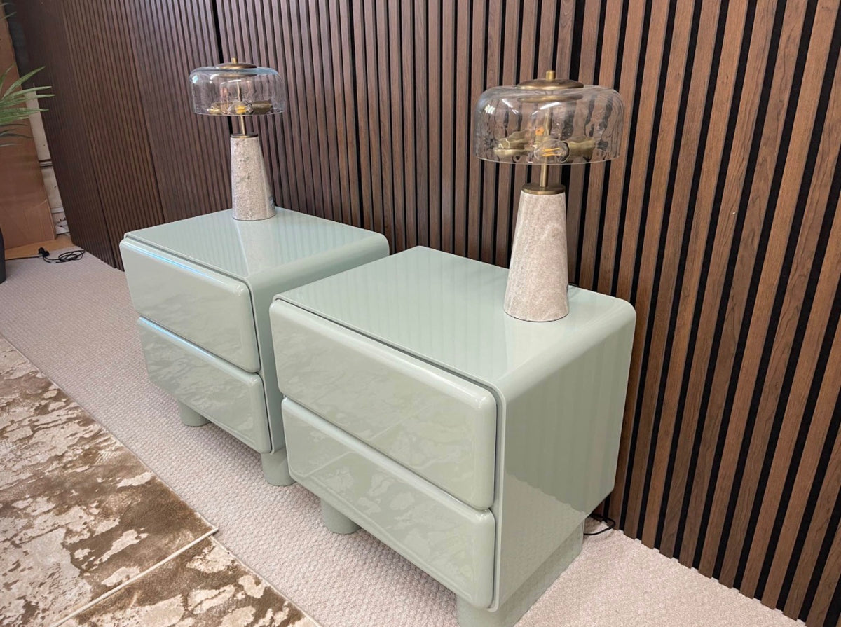 Set Of 2 High Gloss Blue Bedside Tables
