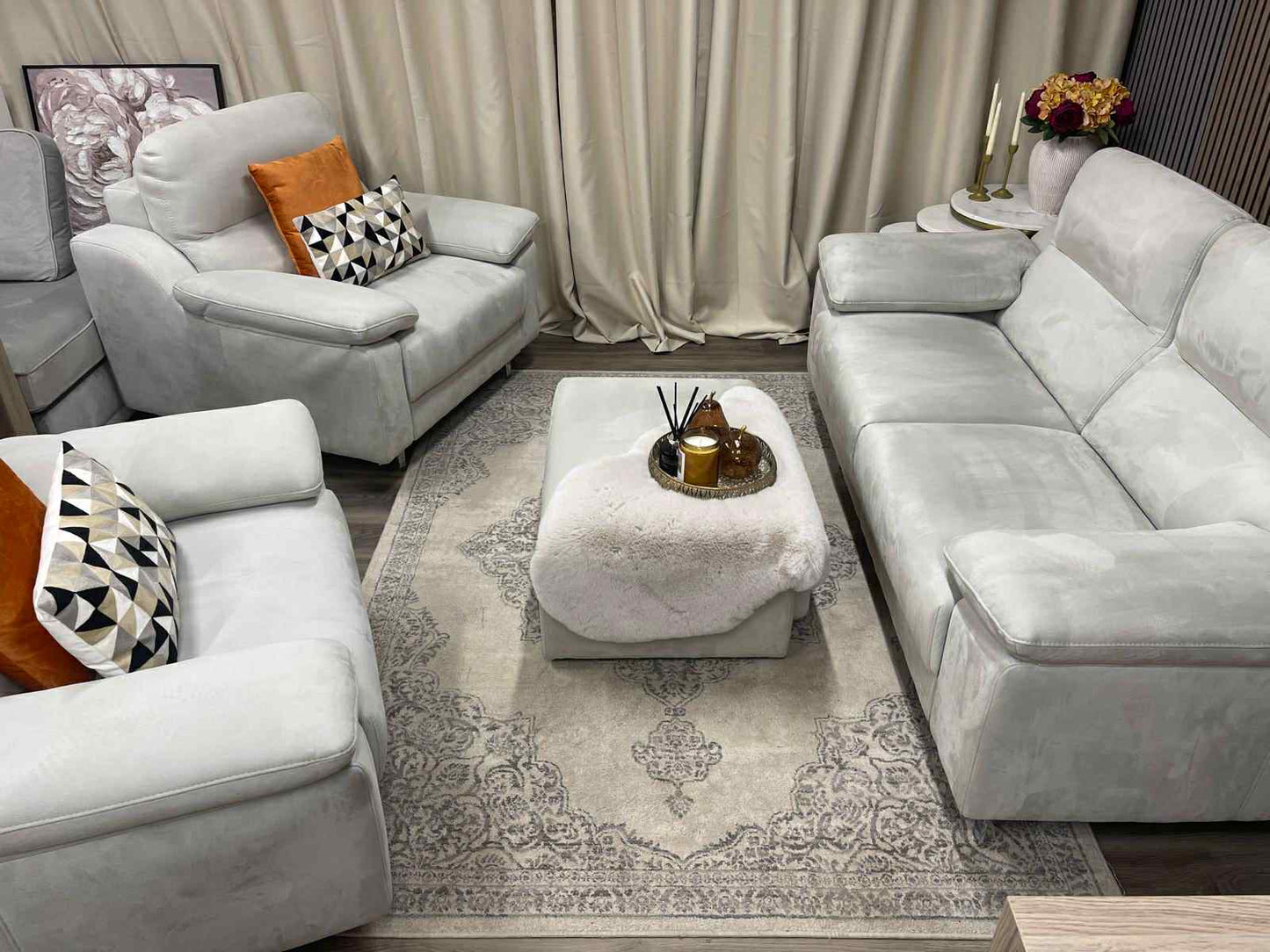 Dfs Sofa Set(Sofa, 2 Armchairs And Footstool)