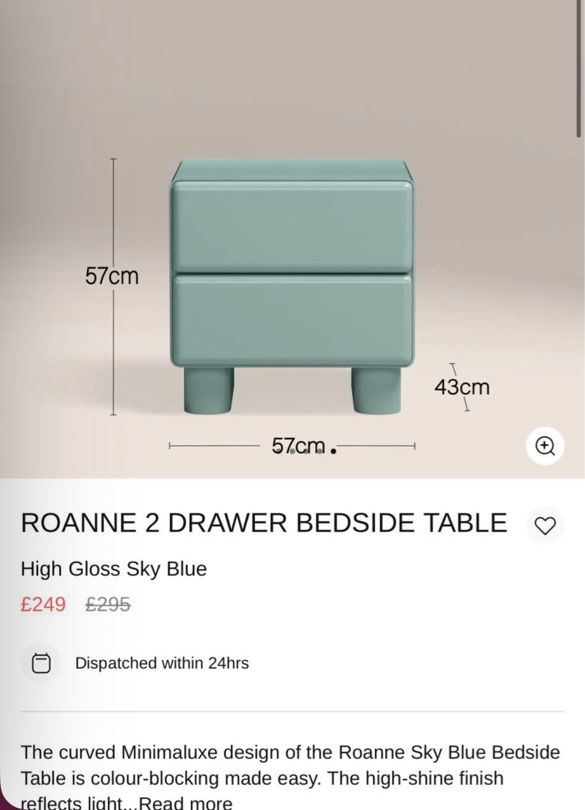 Set Of 2 High Gloss Blue Bedside Tables