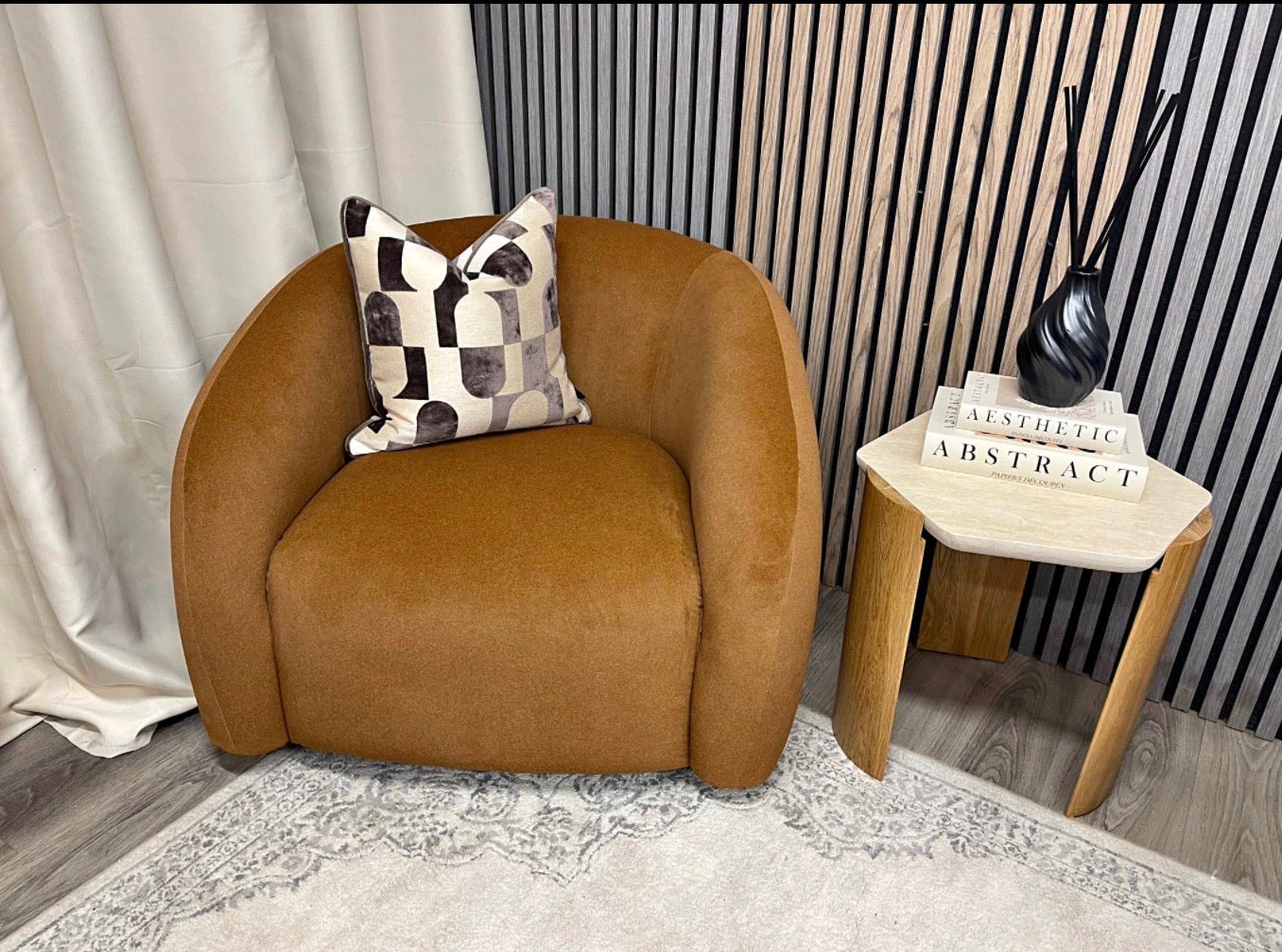 Caramel Brown Velvet Swivel Accent Chair
