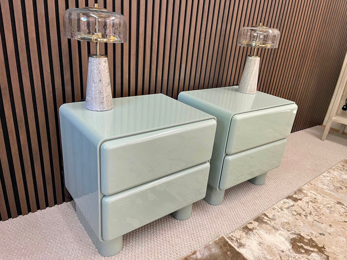 Set Of 2 High Gloss Blue Bedside Tables