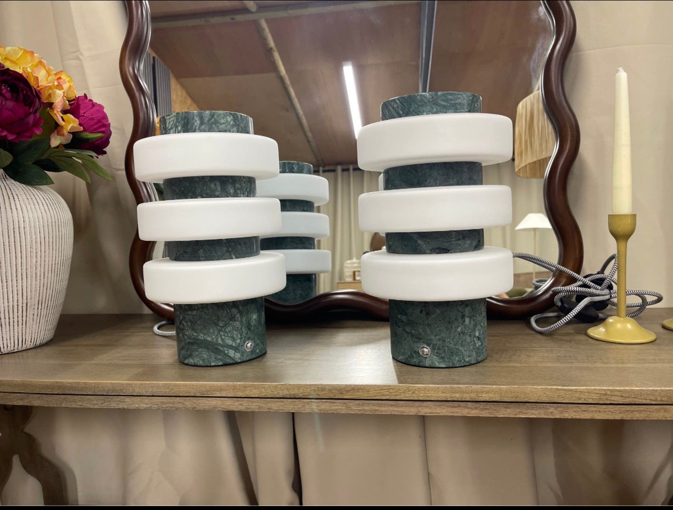 Set Of 2 Green Marble Table Lamps