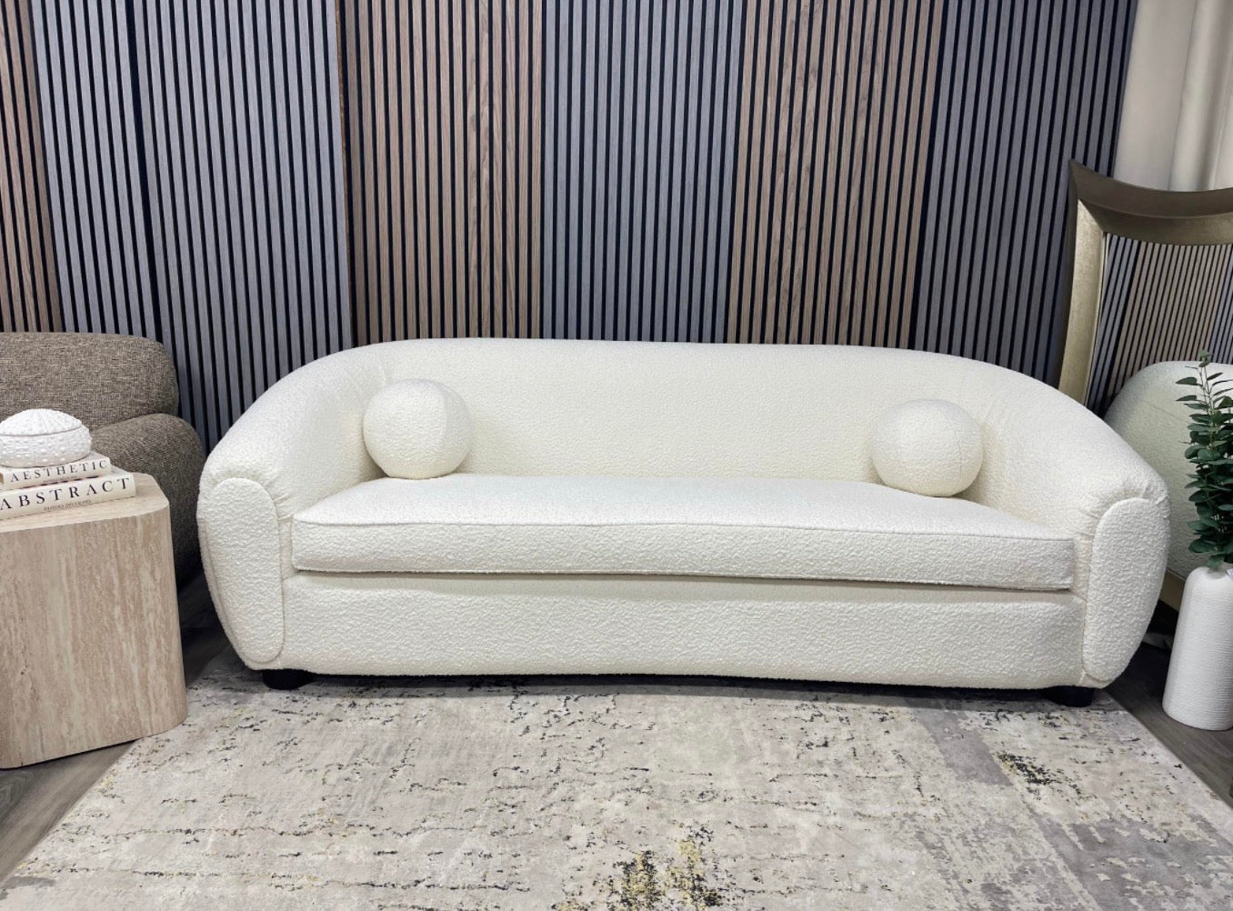 White Boucle 3 Seater Sofa