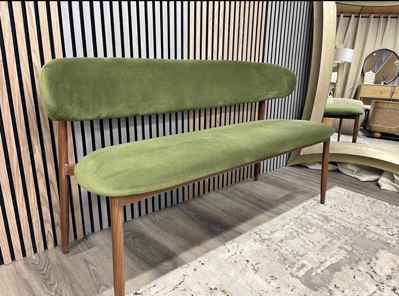 Halston Moss Green Velvet Dining Bench