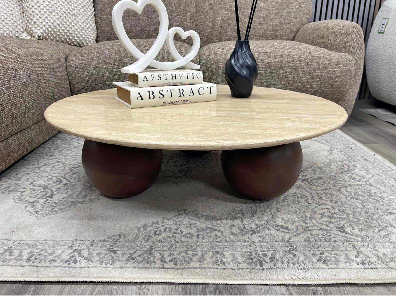 Round Natural Travertine Coffee Table