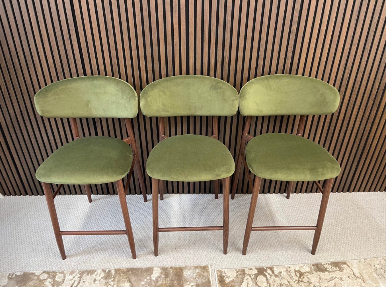 Halston Olive Green Velvet Kitchen Stools x3