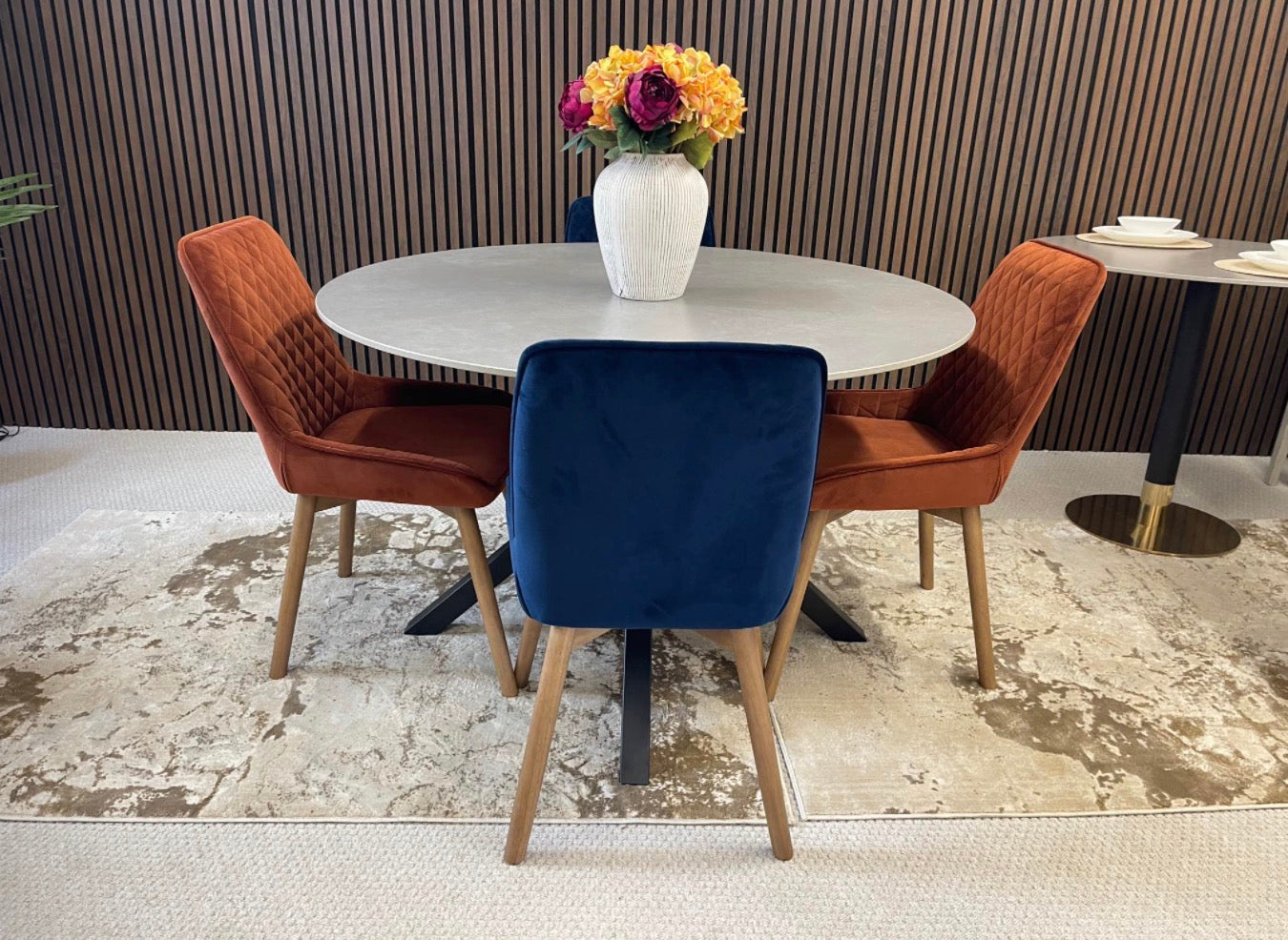 Round Ceramic Dining Table And 4 Dining Chairs
