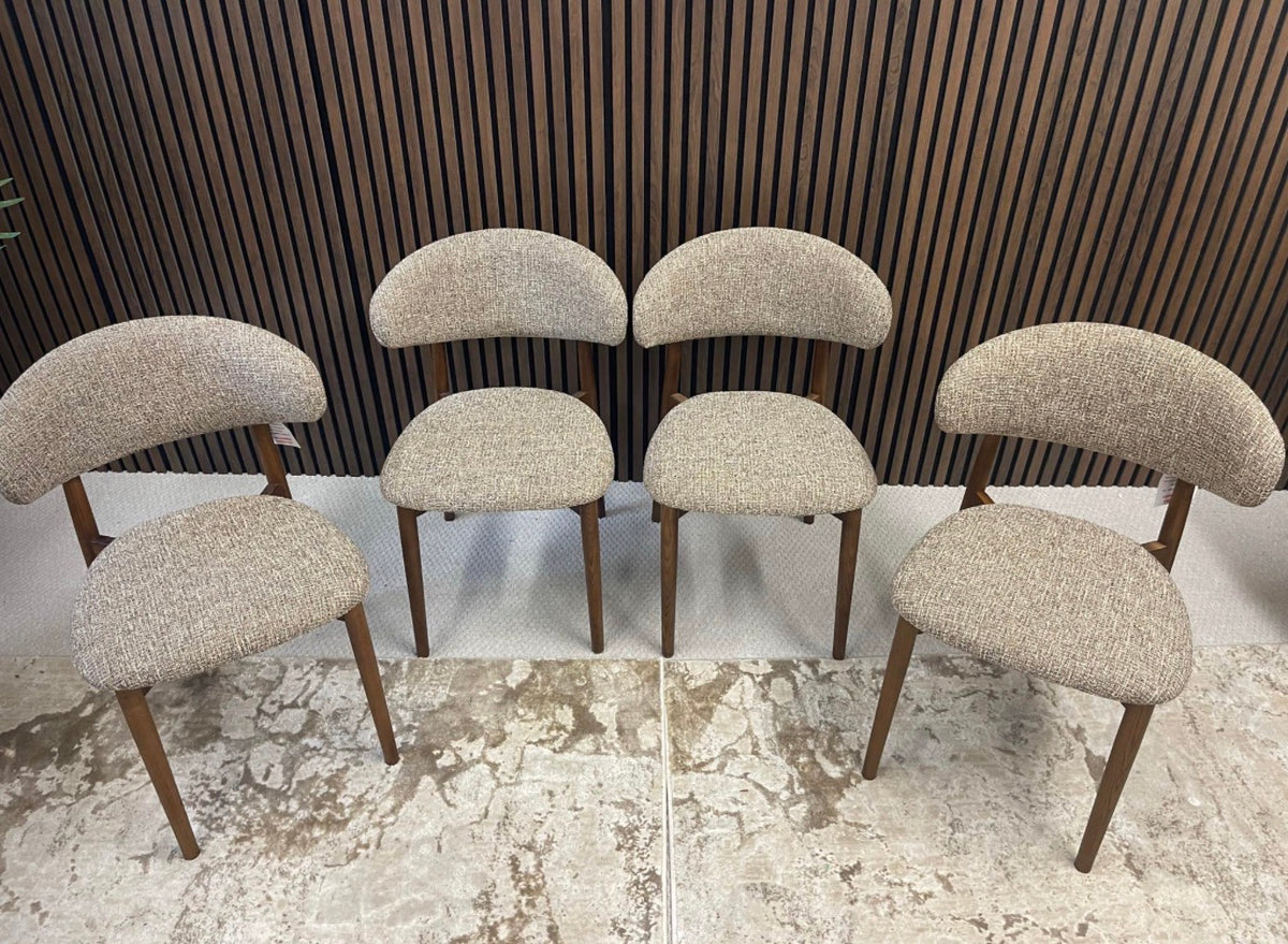 Halston Cappuccino Speckled Boucle Dining Chairs x4