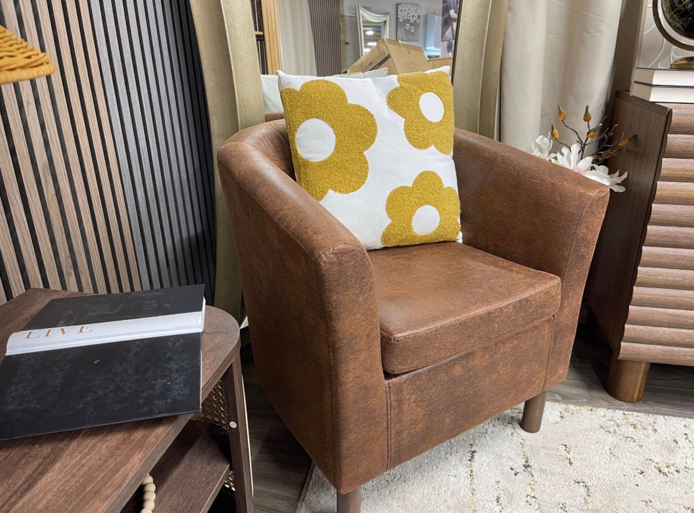 Brown Faux Leather Tub Chair