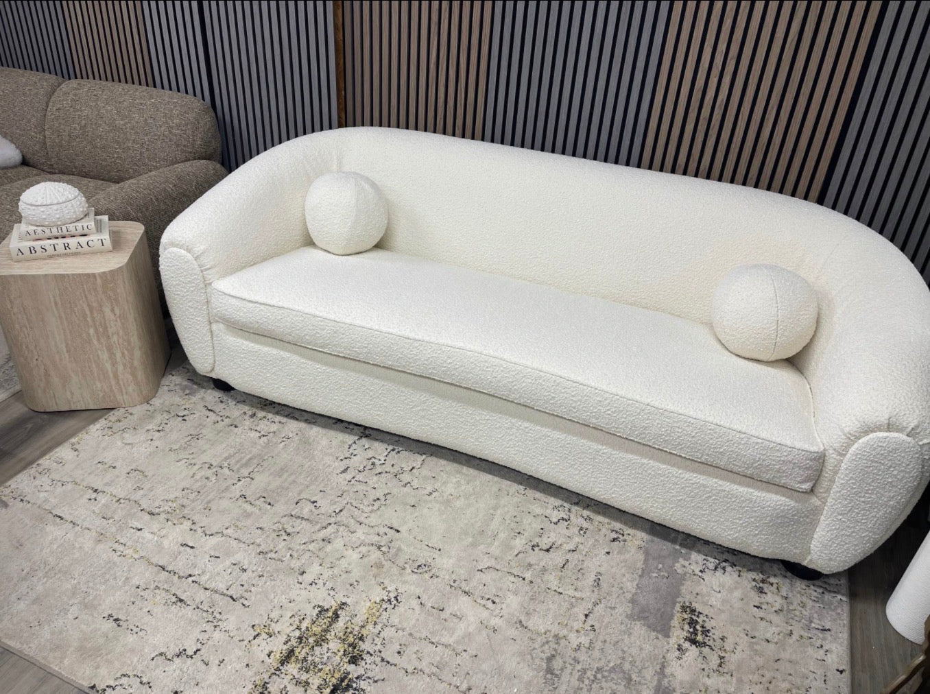 White Boucle 3 Seater Sofa
