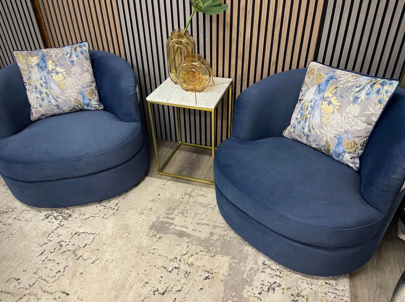 Set Of 2 Portland Mohair Ocean Blue Accent Chairs