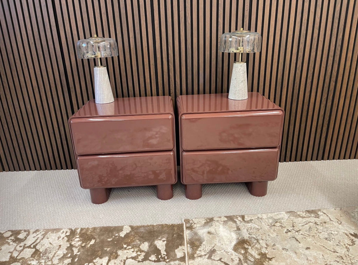 Set Of 2 Gloss Burgundy Bedside Tables