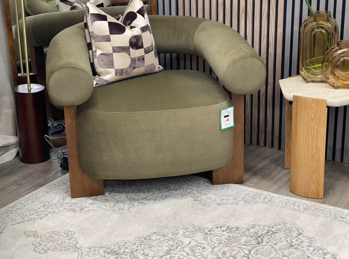 Fawnley Moss Green Mohair Velvet Armchair