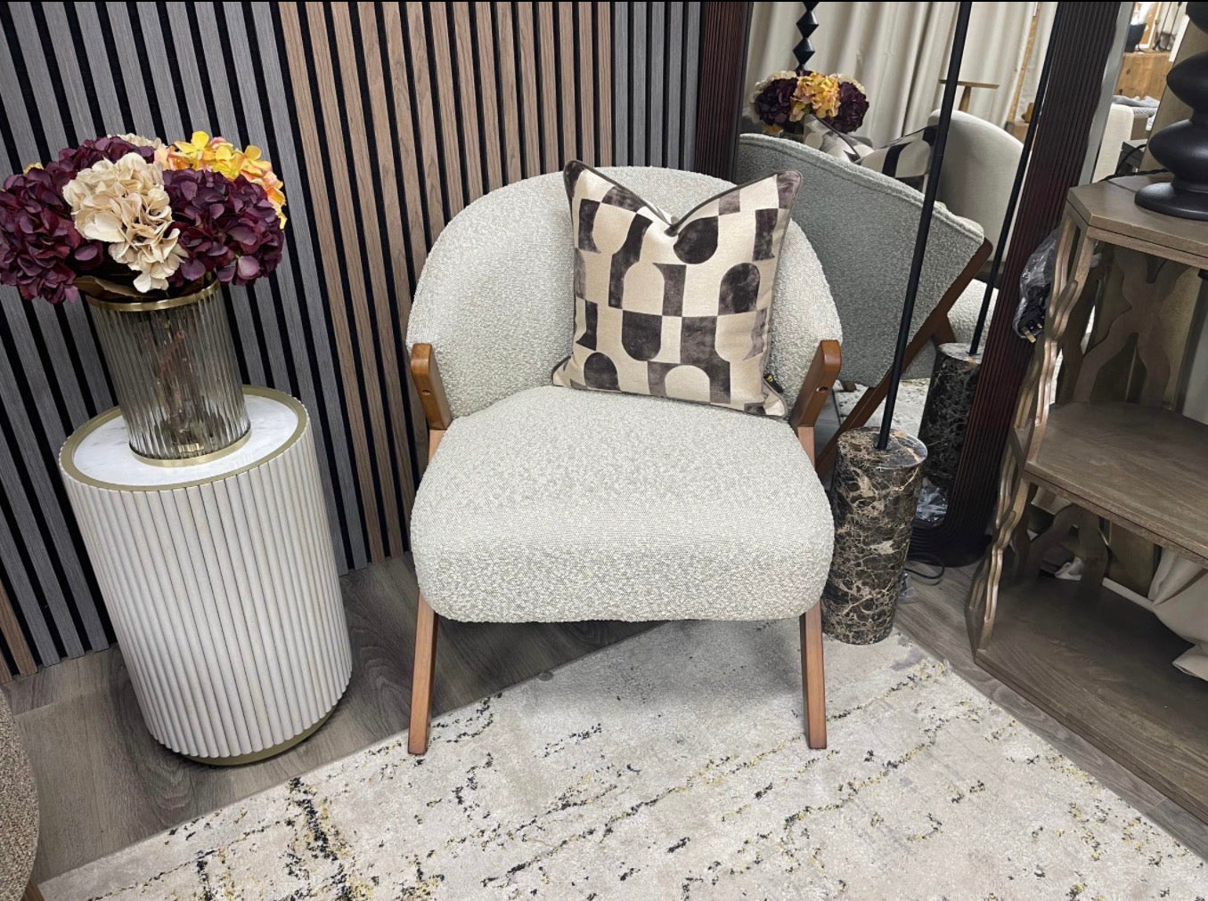 Kira Speckled Stone Boucle Accent Chair