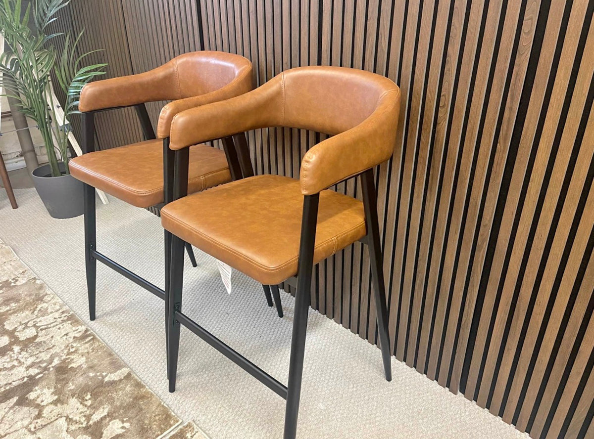 Presley Tan Faux Leather Kitchen Stools x2