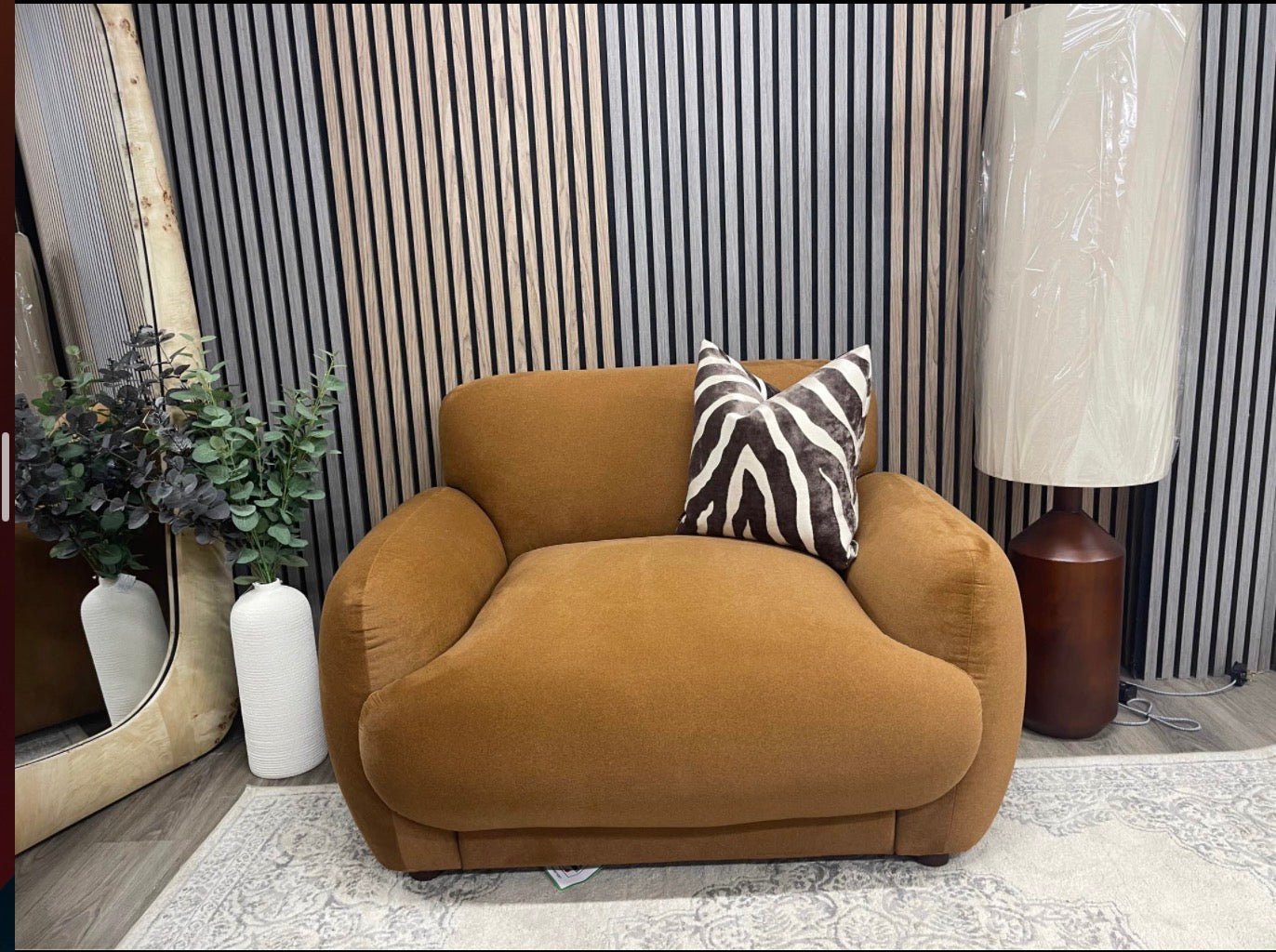 Cloud Caramel Mohair Velvet Armchair