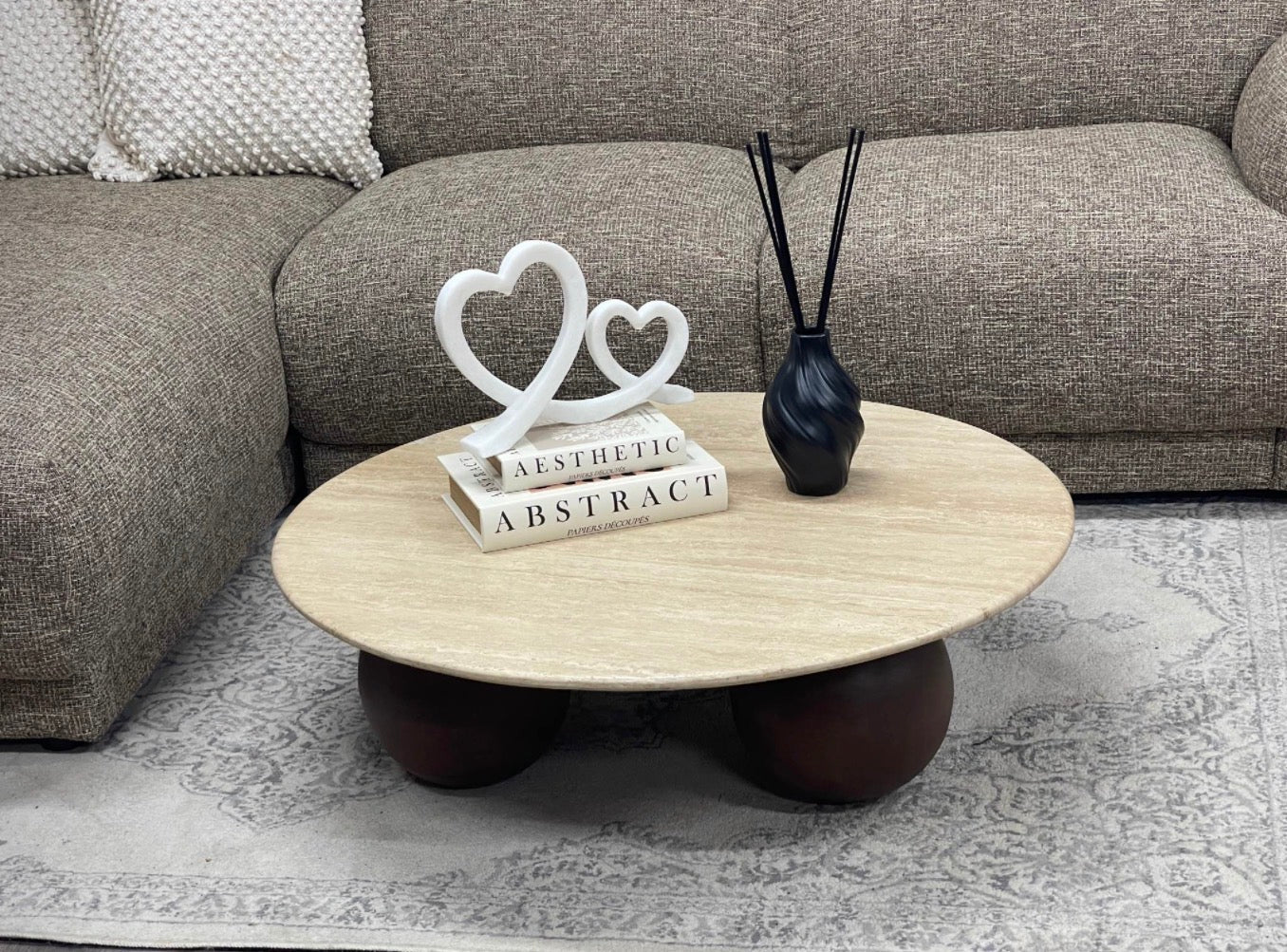 Round Natural Travertine Coffee Table