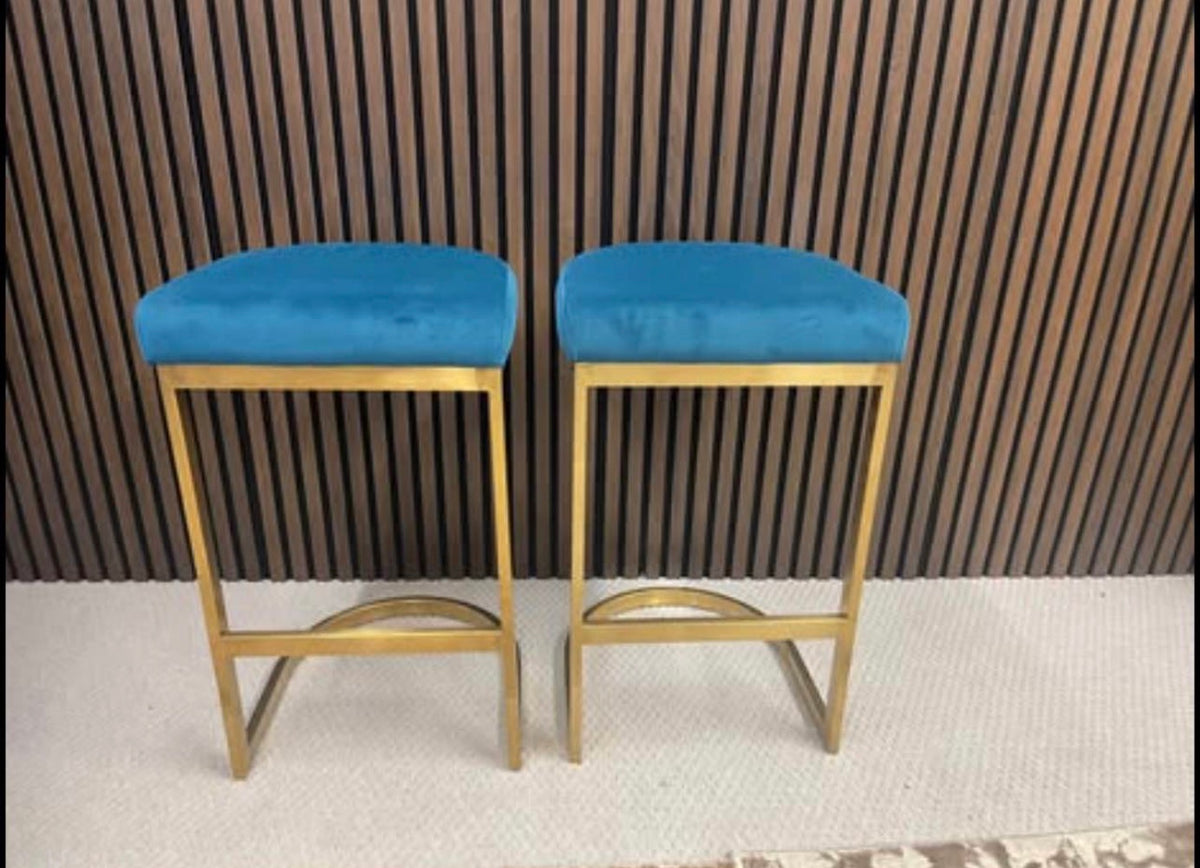 Teal Velvet Kitchen Stools x2