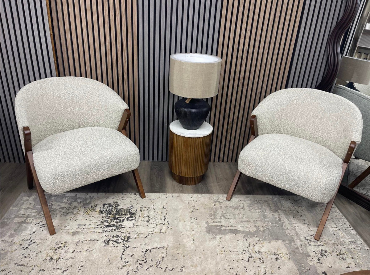 Set Of 2 Kira Speckled Stone Boucle Accent Chairs