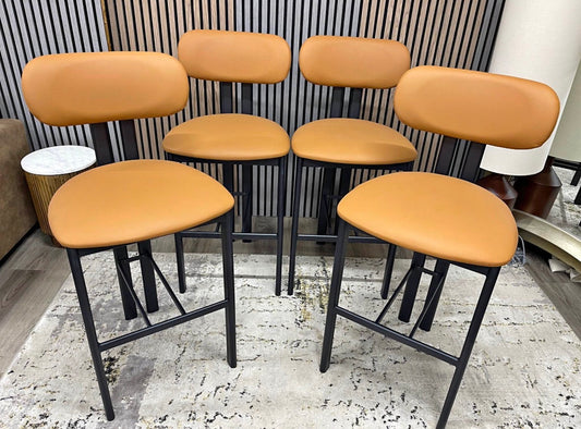 Tan Faux Leather Barstools x4
