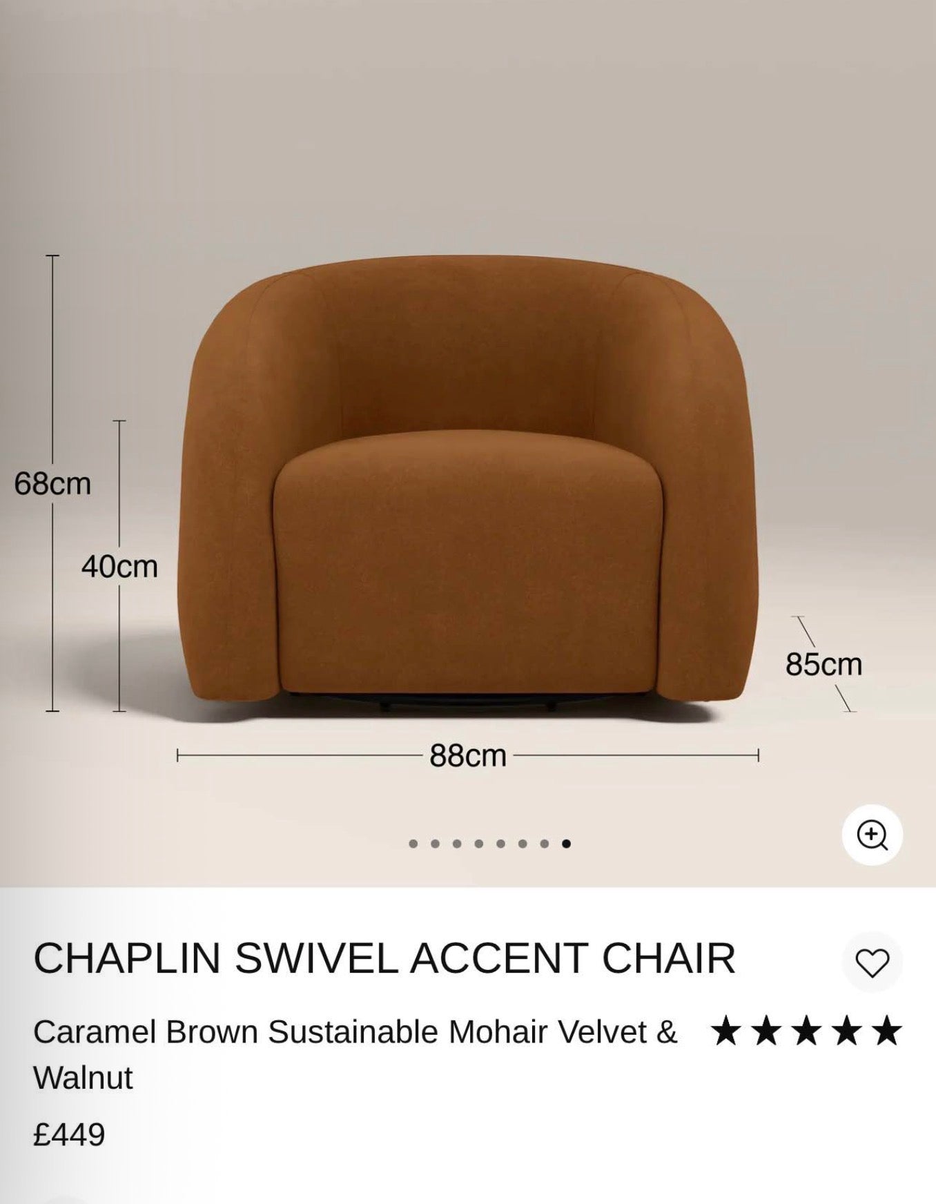 Caramel Brown Velvet Swivel Accent Chair