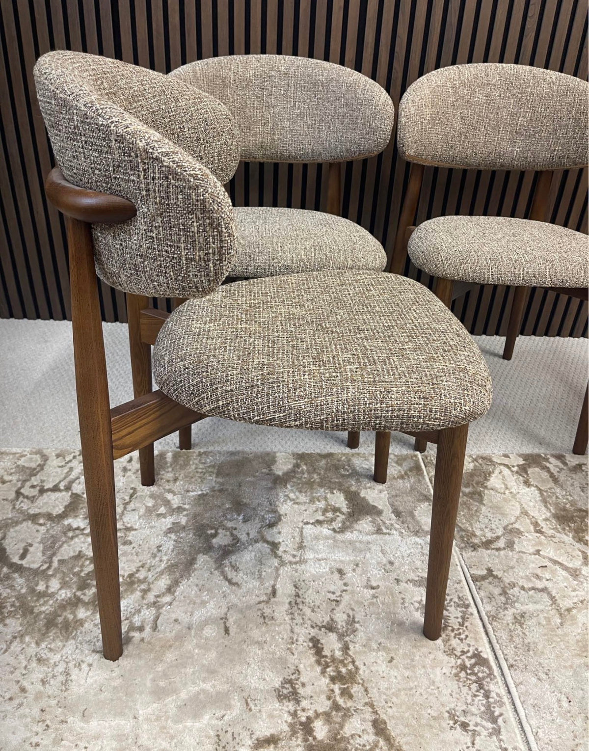 Halston Cappuccino Speckled Boucle Dining Chairs x4
