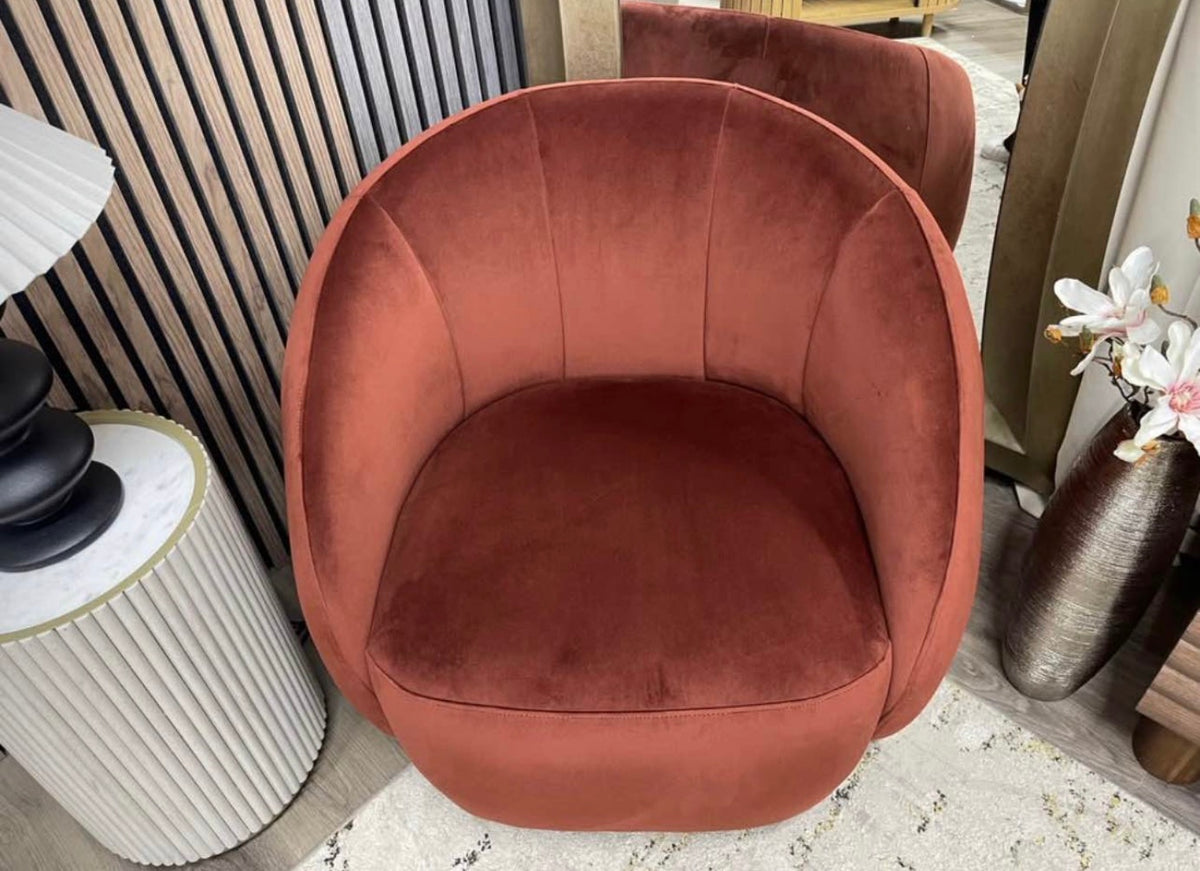 Burgundy Velvet Swivel Armchair