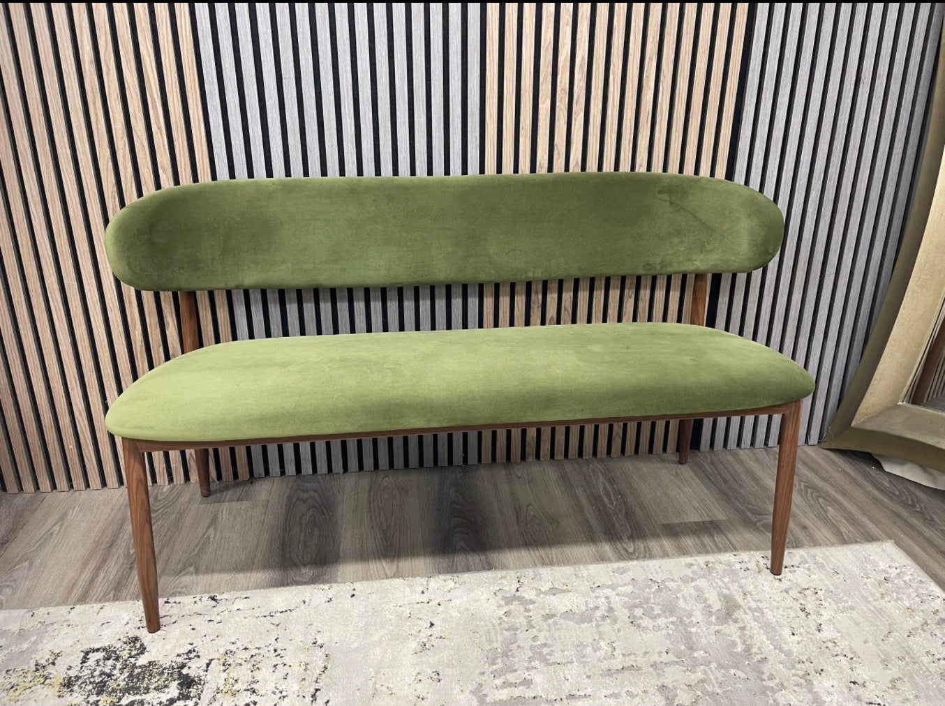 Halston Moss Green Velvet Dining Bench