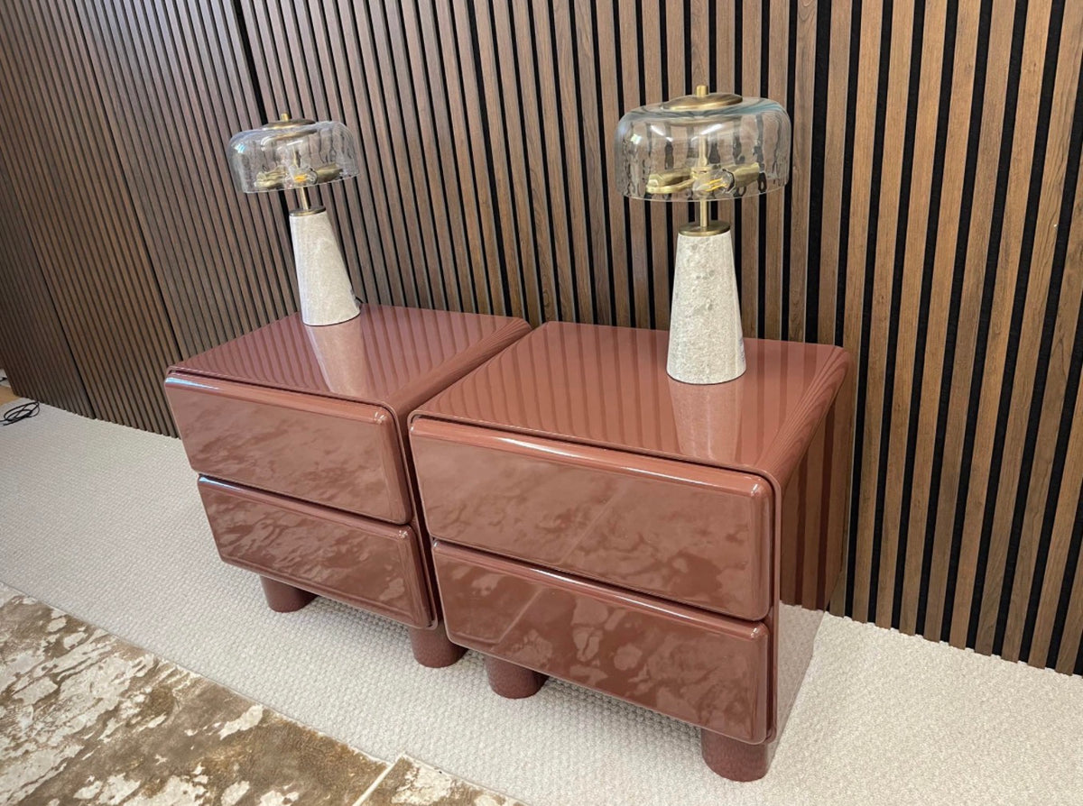 Set Of 2 Gloss Burgundy Bedside Tables