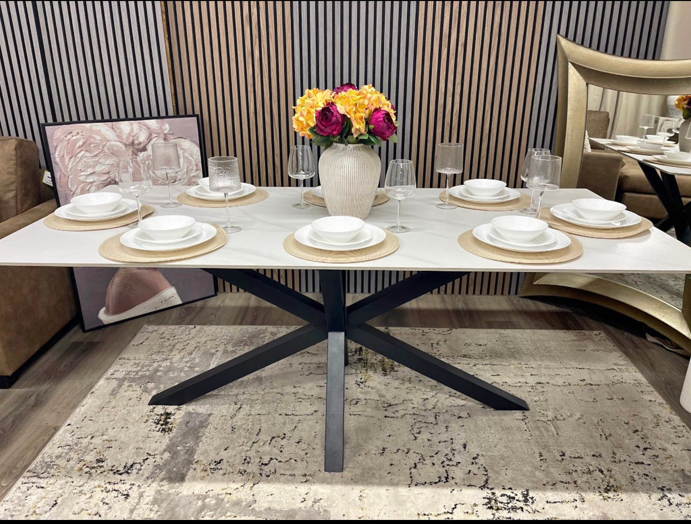 White Ceramic Rectangle 8 Seat Dining Table