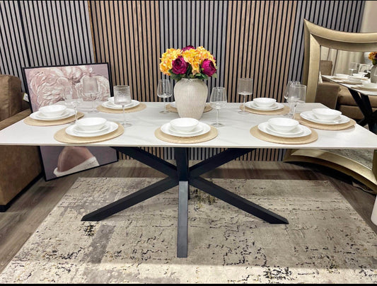 White Ceramic Rectangle 8 Seat Dining Table