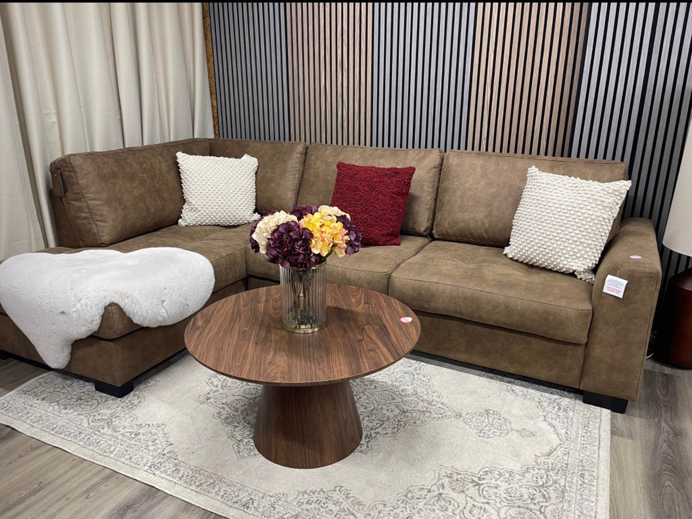 Brown Suede Large Corner Sofa