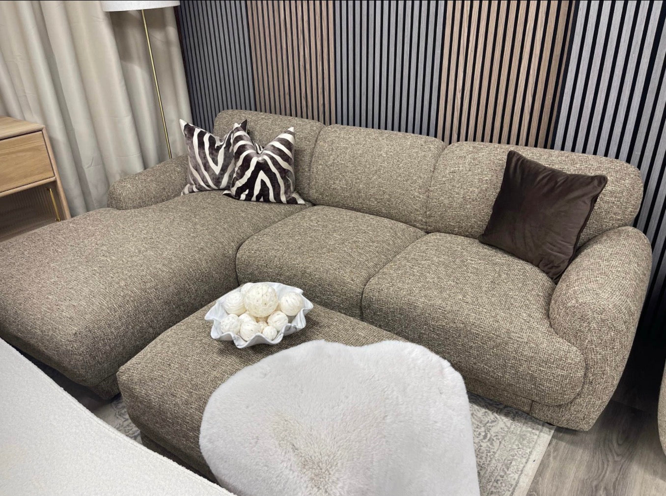 Cloud Left Hand Speckled Cappuccino Boucle  Chaise Sofa