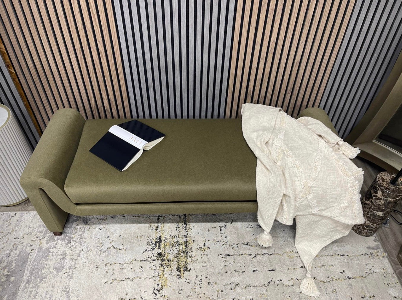 Bennett Moss Green Mohair Velvet Bench