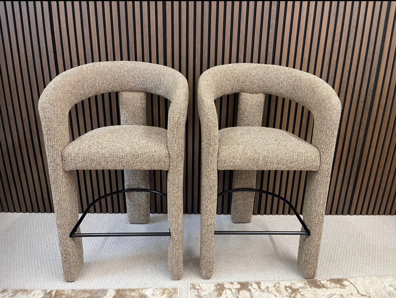 Bellamy Cappuccino Boucle Kitchen Stools x2
