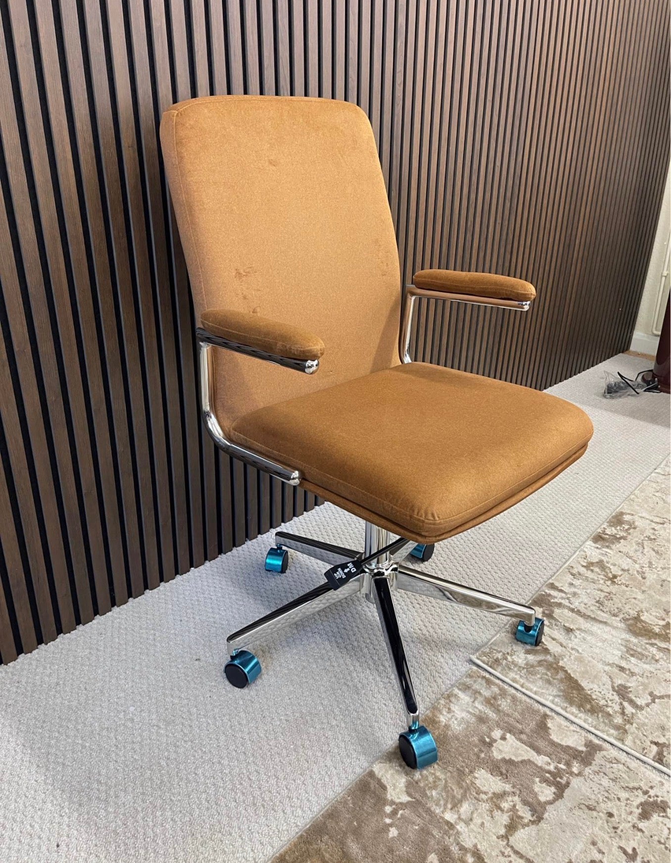 Caramel Brown Mohair Velvet Office Chair