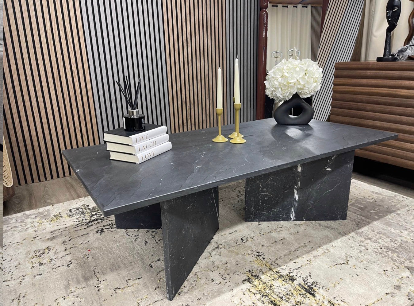 Vega Rectangle Black Marble Coffee Table